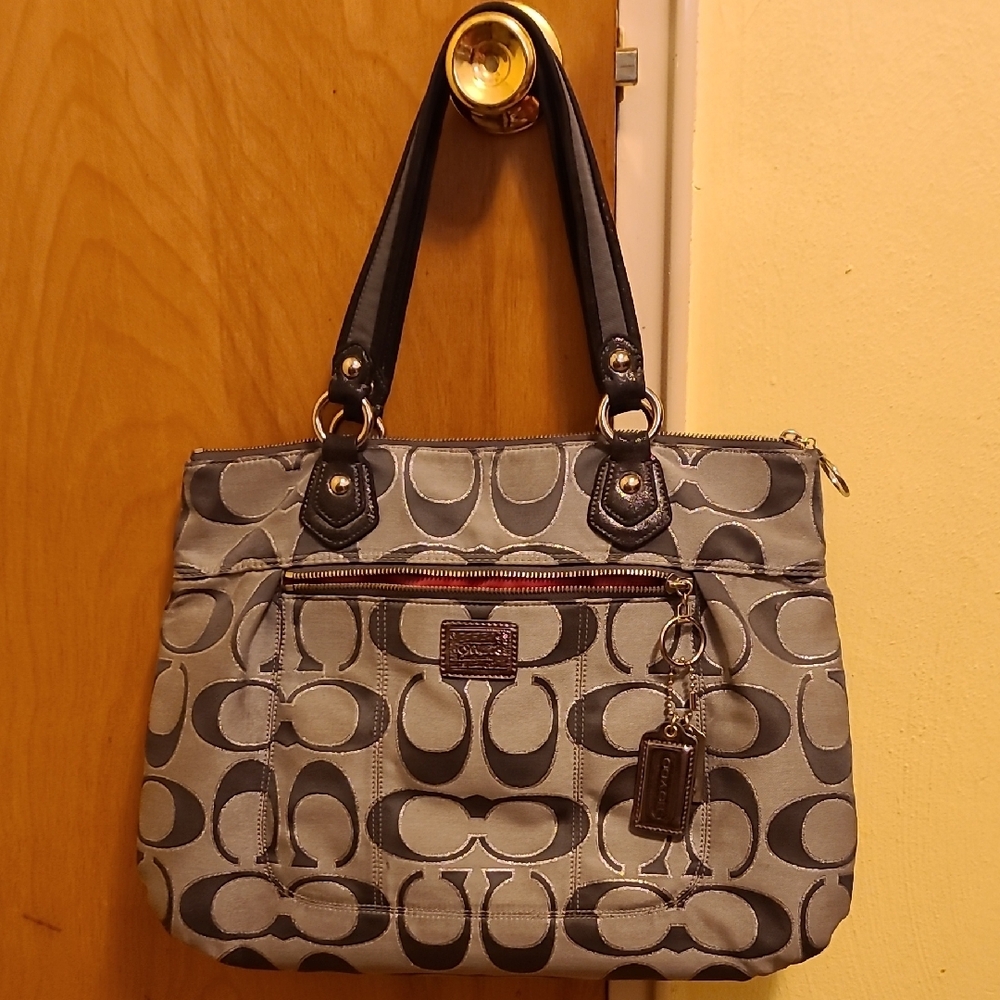 Coach Gray Shoulder Bag with Signature Monogram